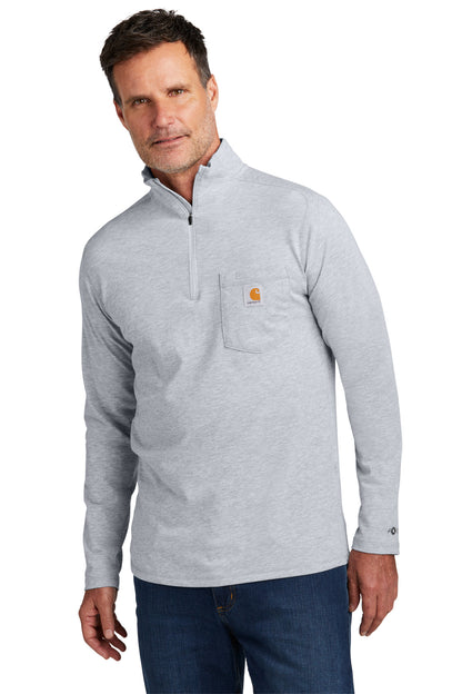 Front View of HthrGrey Carhartt Force 1/4-Zip Long Sleeve T-Shirt CT106660
