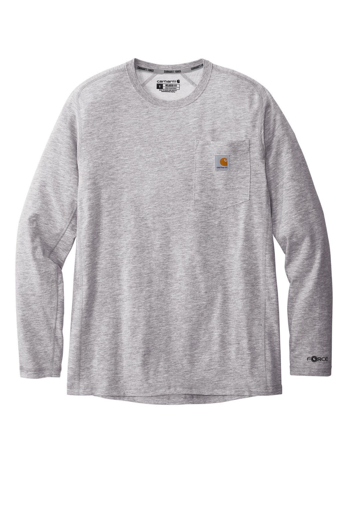 Front View of HthrGrey Carhartt Force Long Sleeve Pocket T-Shirt CT106656