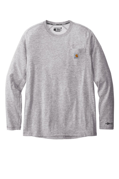 Front View of HthrGrey Carhartt Force Long Sleeve Pocket T-Shirt CT106656