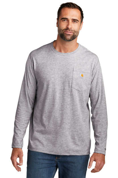 Front View of HthrGrey Carhartt Force Long Sleeve Pocket T-Shirt CT106656