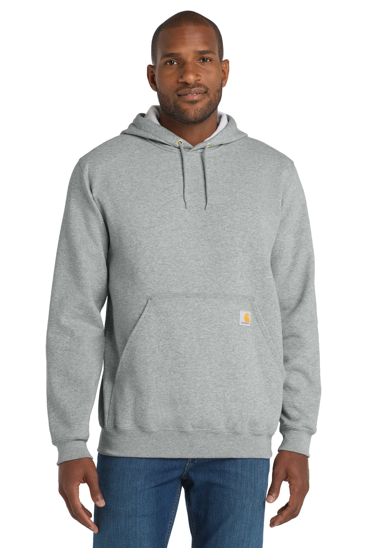 Front View of HthrGrey Carhartt Midweight Hooded Logo Sweatshirt CTK288