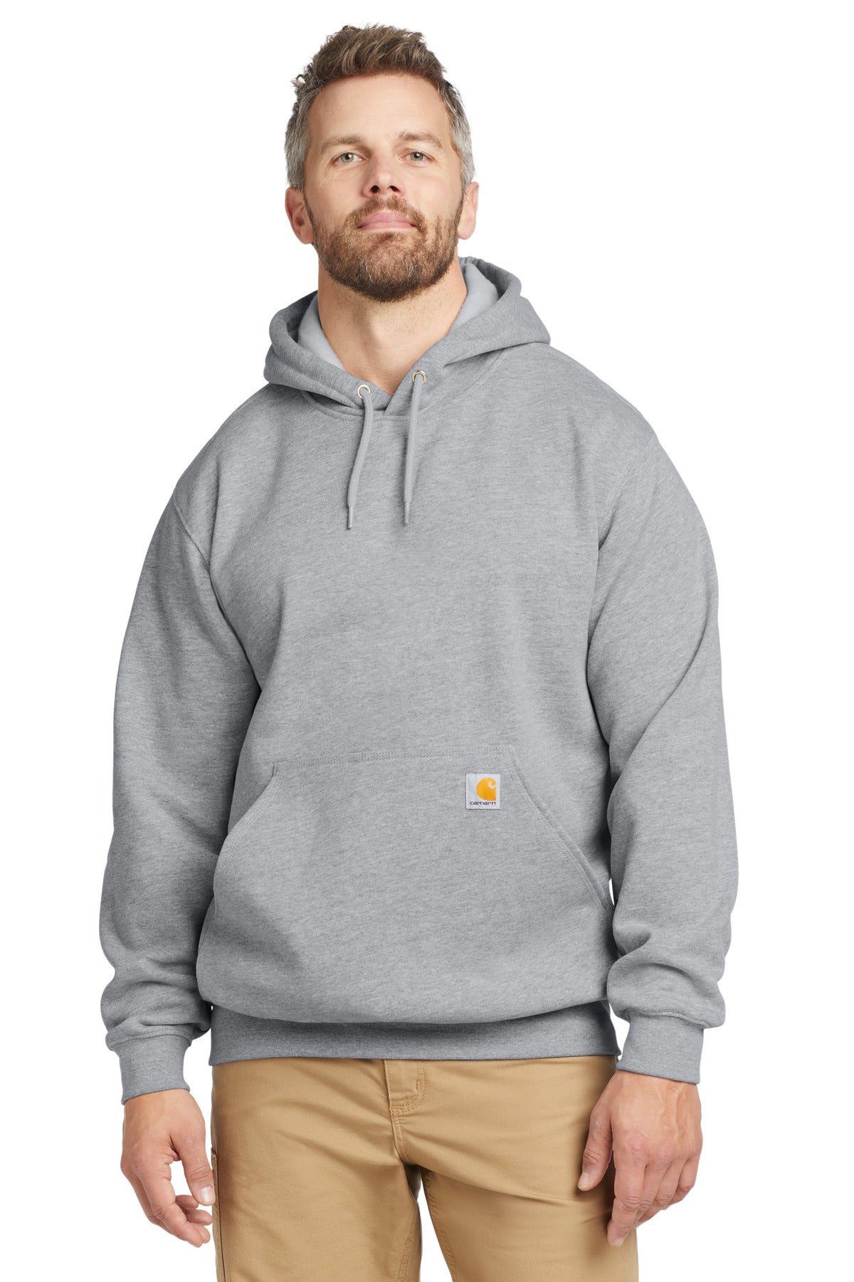 Front View of HthrGrey Carhartt Tall Midweight Hooded Sweatshirt CTTK121
