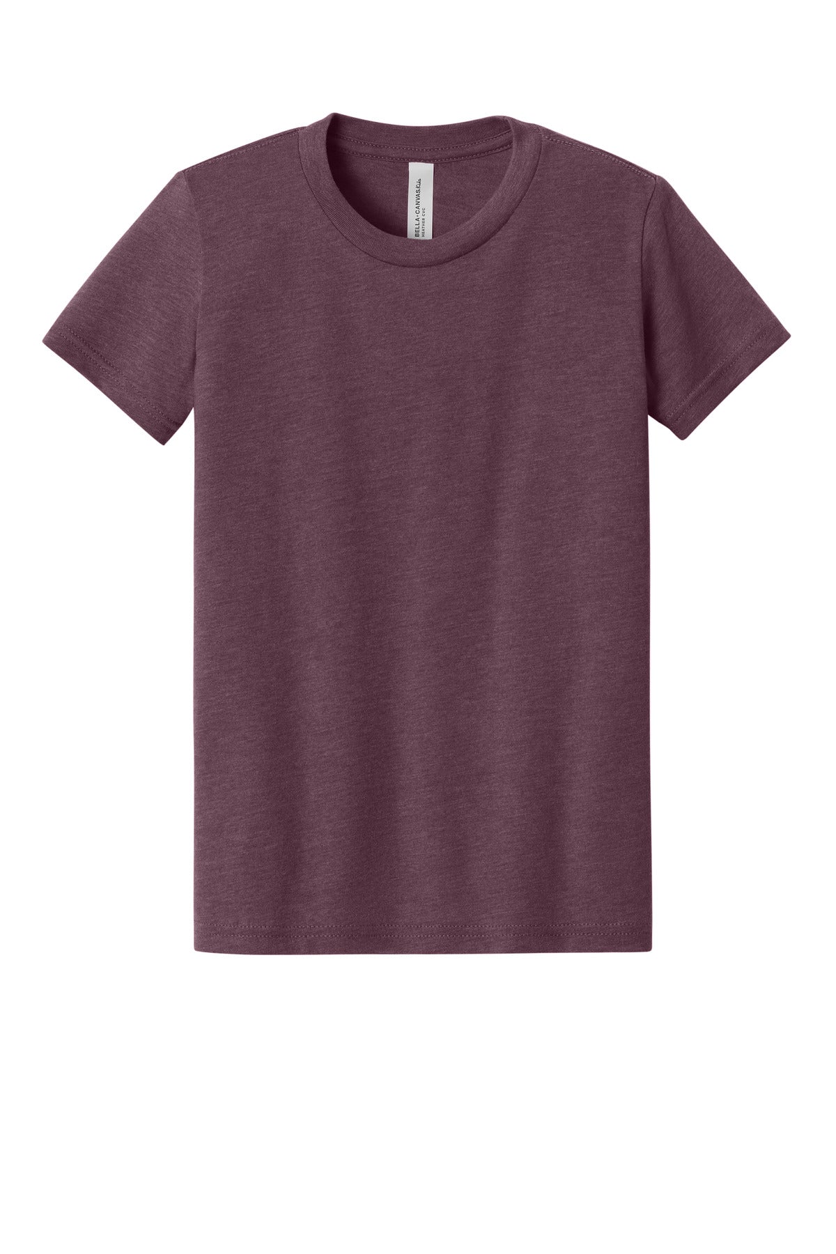 Front View of HthrMaroon BELLA+CANVAS Youth Heather CVC Tee BC3001YCVC