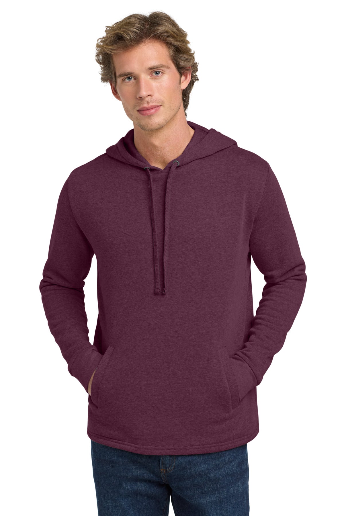Front View of HthrMaroon Next Level Apparel Adult Malibu Pullover Hoodie. NL9300