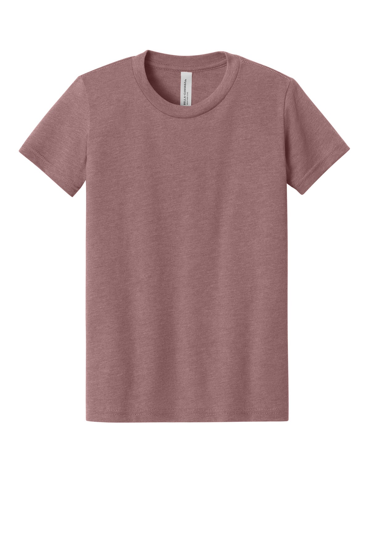 Front View of HthrMauve BELLA+CANVAS Youth Heather CVC Tee BC3001YCVC