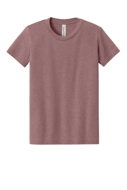 Front View of HthrMauve BELLA+CANVAS Youth Heather CVC Tee BC3001YCVC