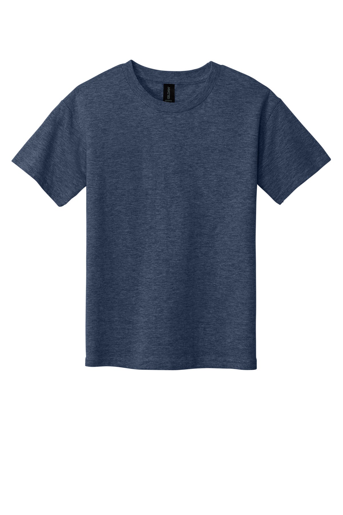 Front View of HthrNavy Gildan Youth Softstyle T-Shirt 64000B