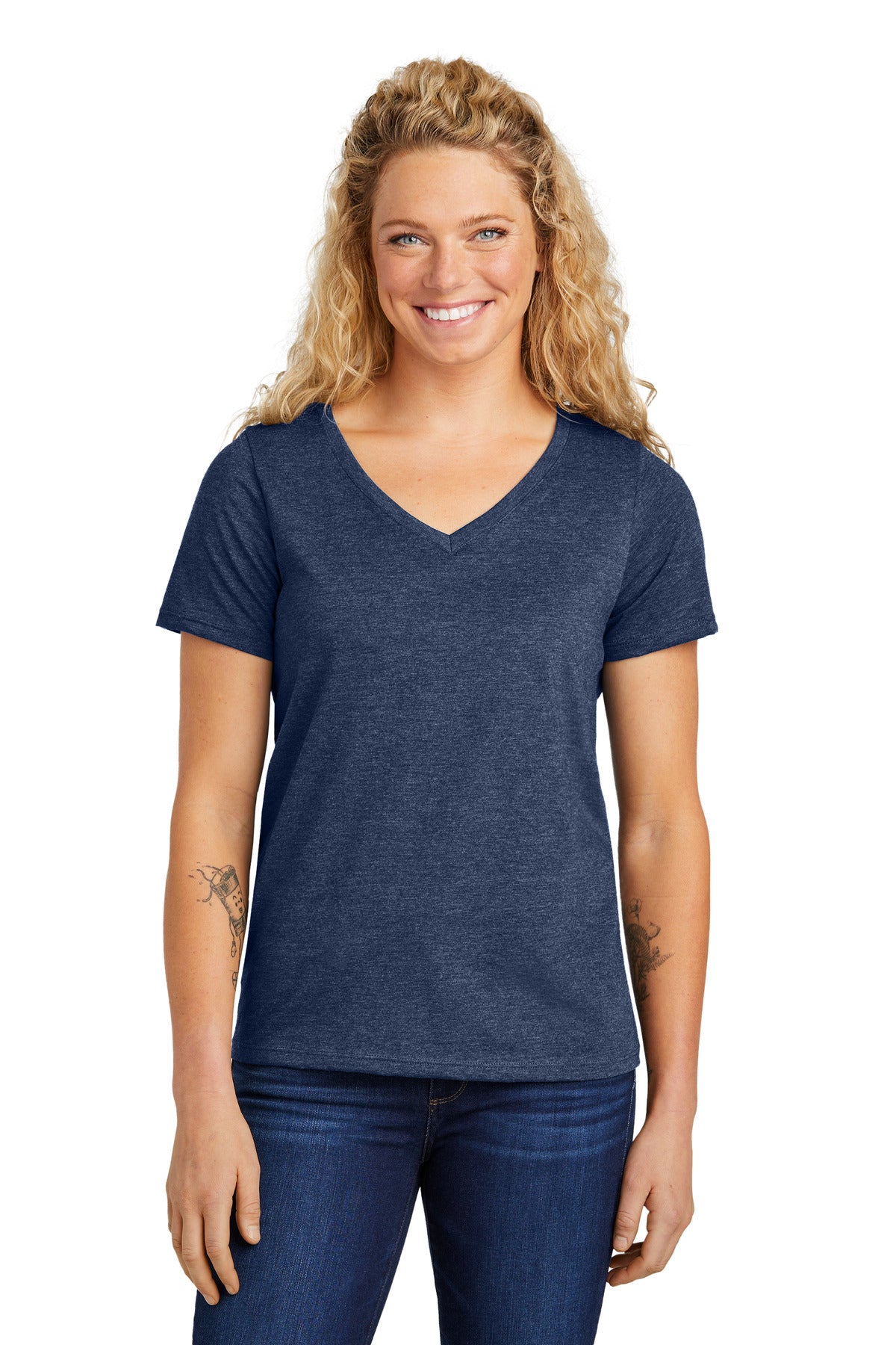 Front View of HthrNavy Volunteer Knitwear Women's Daily V-Neck Tee LVL45V