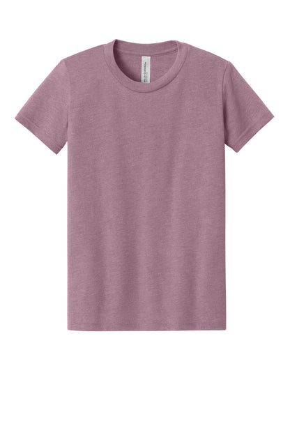 Front View of HthrOrchid BELLA+CANVAS Youth Heather CVC Tee BC3001YCVC