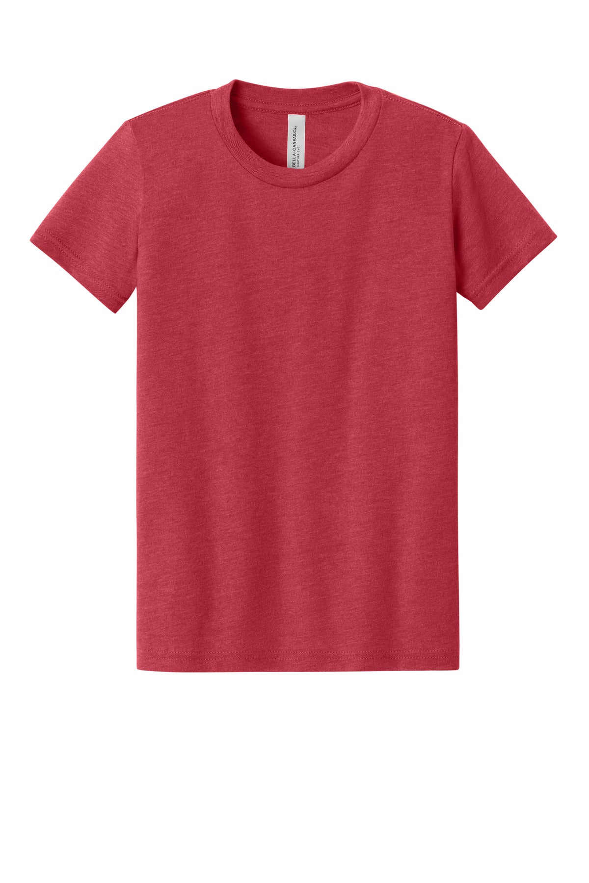 Front View of HthrRed BELLA+CANVAS Youth Heather CVC Tee BC3001YCVC