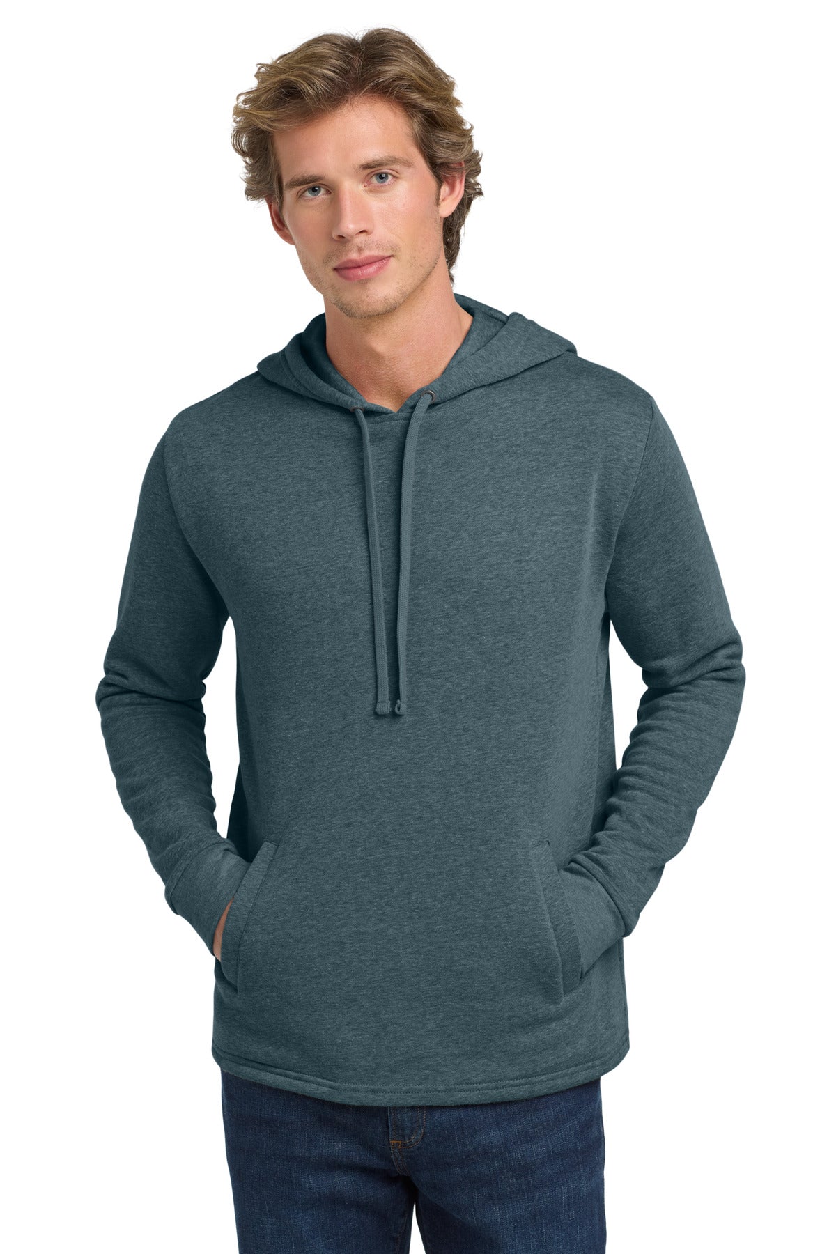 Front View of HthrSltBlu Next Level Apparel Adult Malibu Pullover Hoodie. NL9300