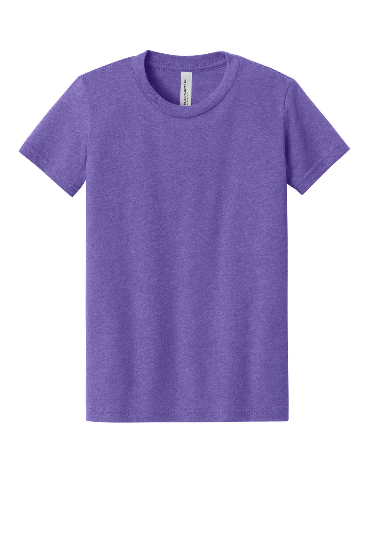 Front View of HthrTmPrpl BELLA+CANVAS Youth Heather CVC Tee BC3001YCVC