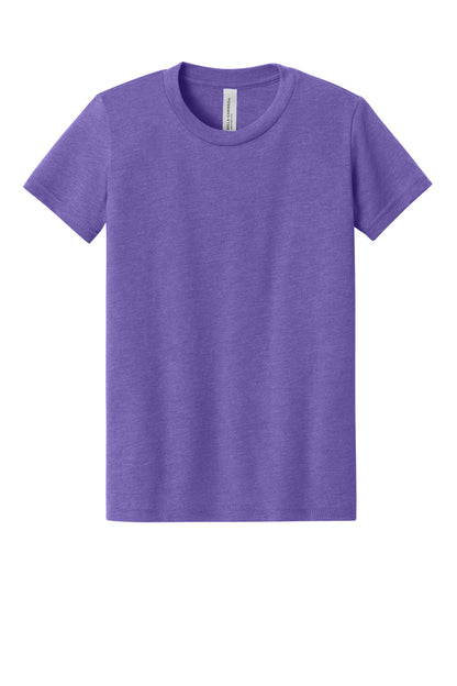 Front View of HthrTmPrpl BELLA+CANVAS Youth Heather CVC Tee BC3001YCVC