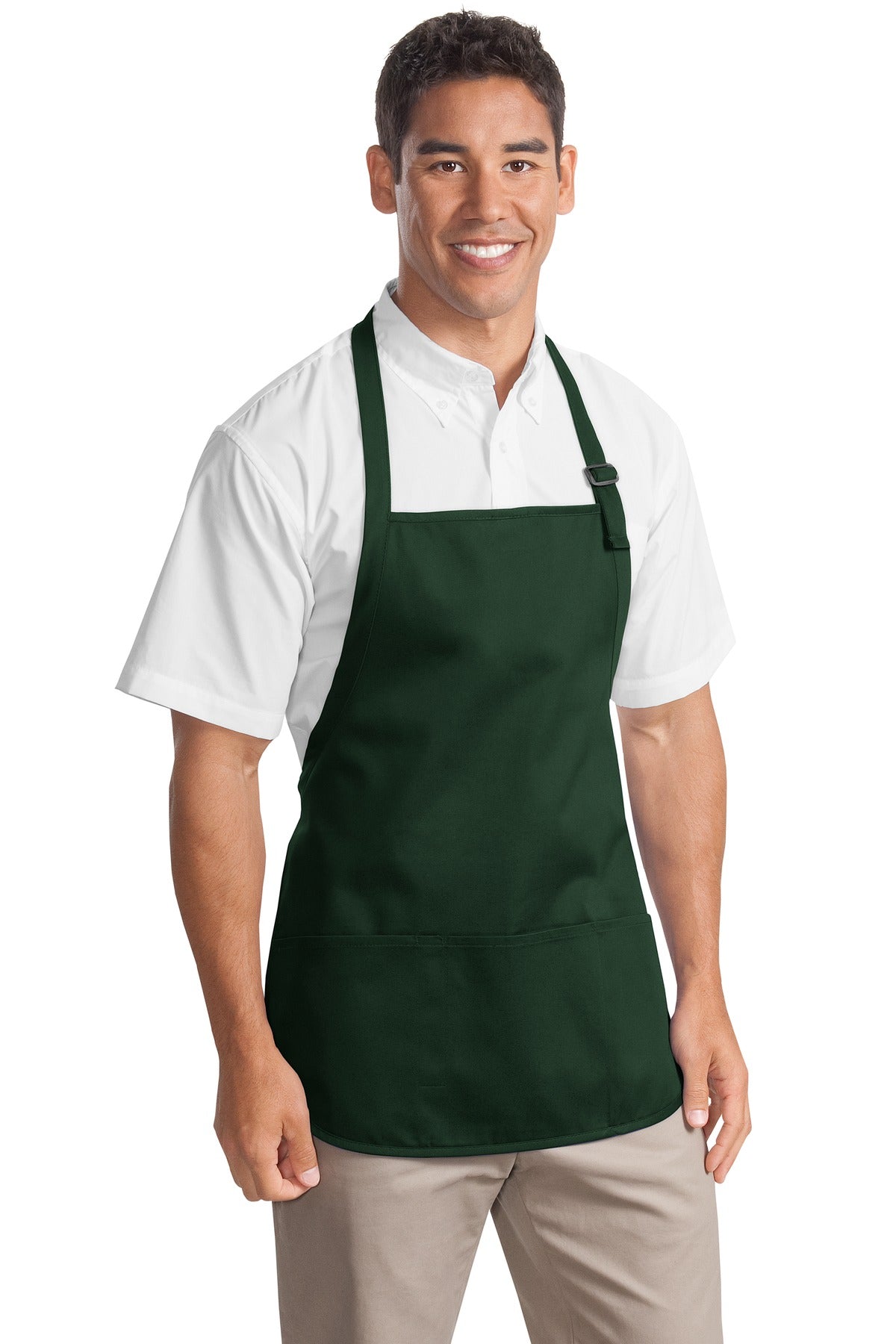 Front View of Hunter Port Authority Medium-Length Apron with Pouch Pockets. A510