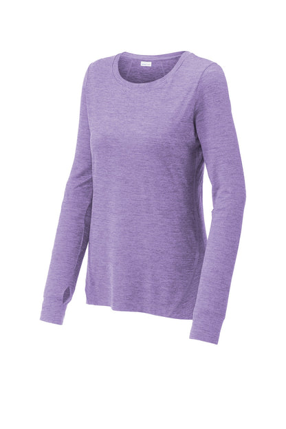 Front View of Hyacinth Hthr Sport-Tek Women's Exchange 1.5 Long Sleeve Crew LST710