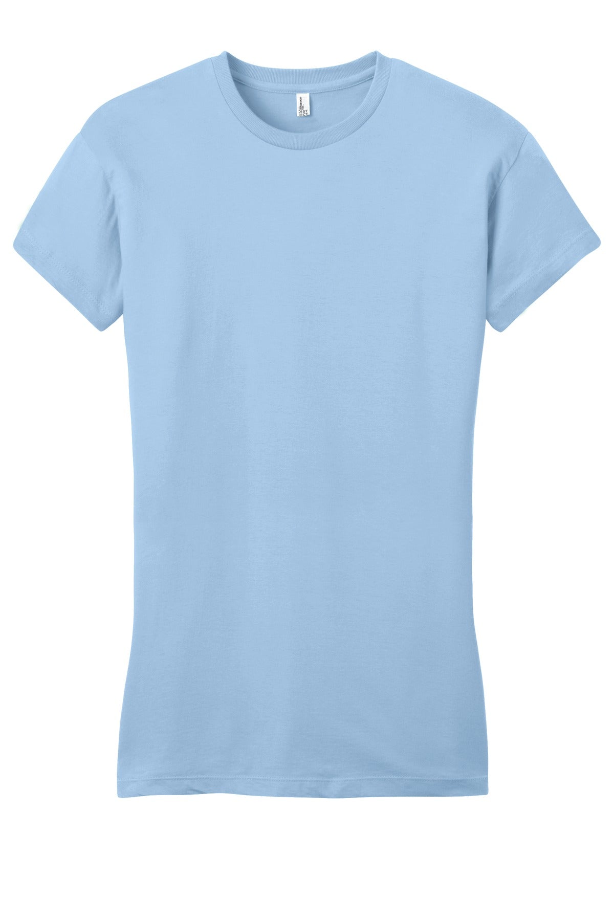 Front View of Ice Blue District Women's Fitted Very Important Tee . DT6001