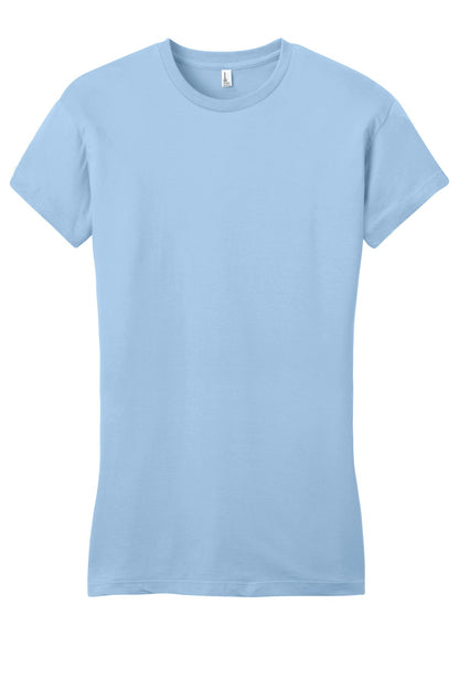 Front View of Ice Blue District Women's Fitted Very Important Tee . DT6001