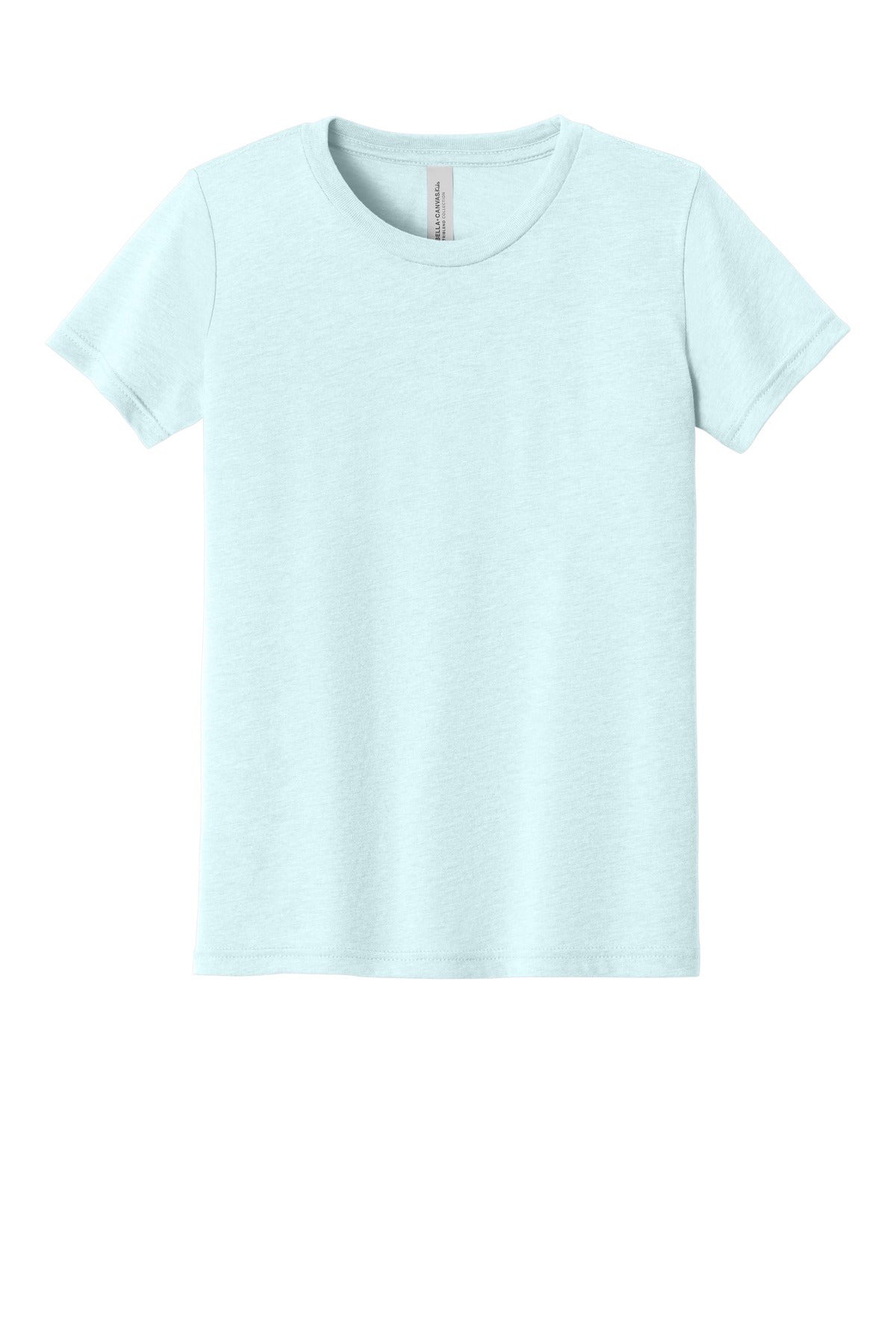 Front View of IceBlueTB BELLA+CANVAS Youth Triblend Short Sleeve Tee. BC3413Y