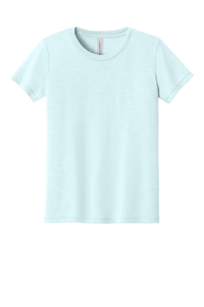 Front View of IceBlueTB BELLA+CANVAS Youth Triblend Short Sleeve Tee. BC3413Y