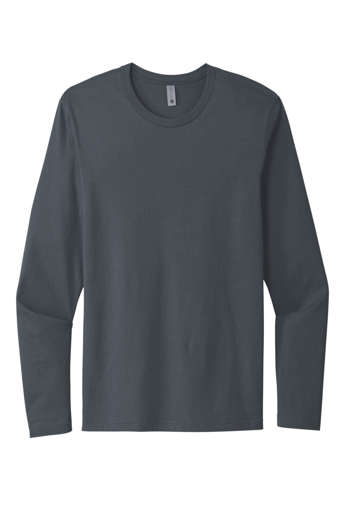 Front View of Indigo Next Level Apparel Cotton Long Sleeve Tee. NL3601