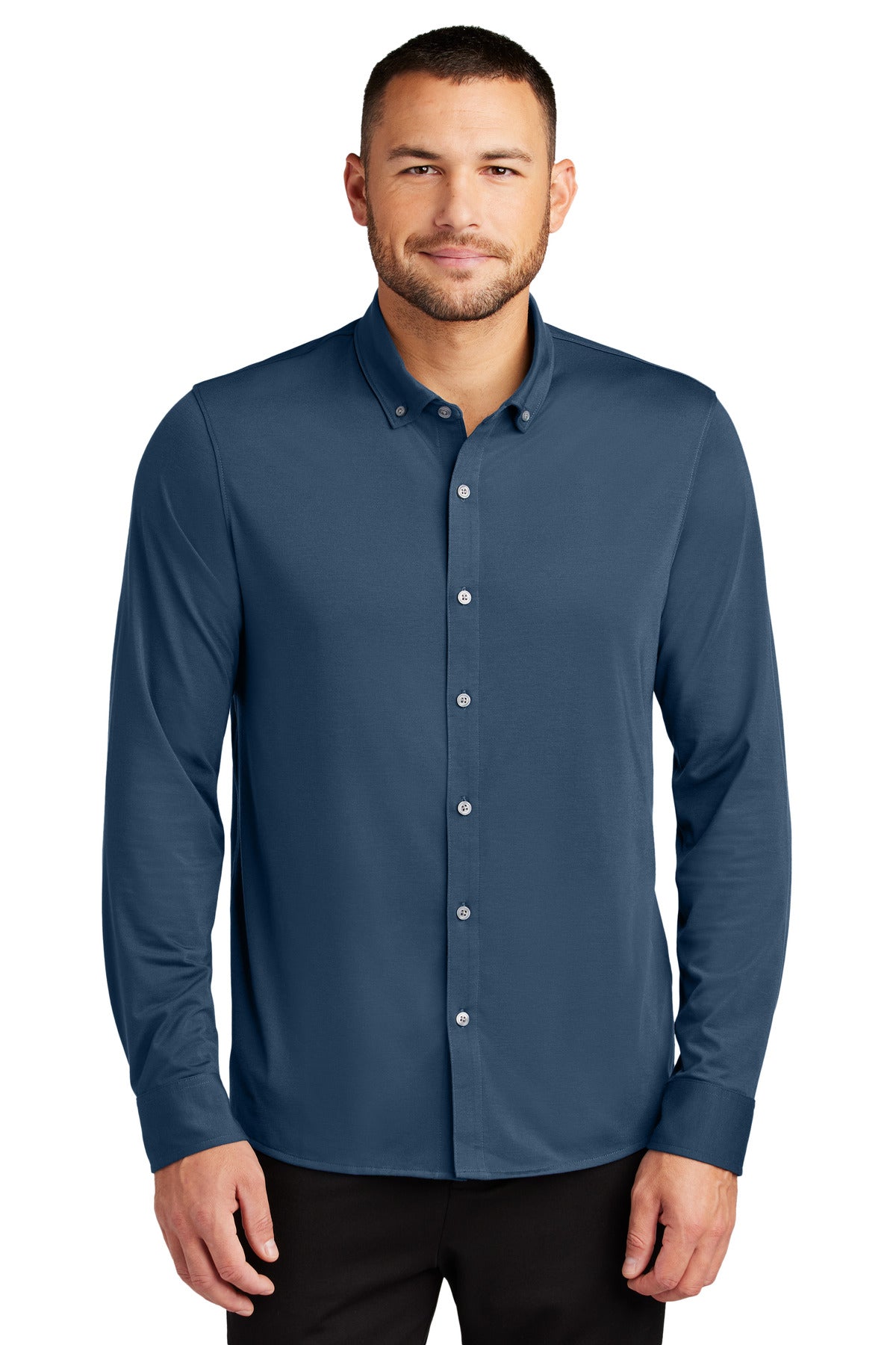Front View of InsBlue Mercer+Mettle Stretch Jersey Long Sleeve Shirt MM1018