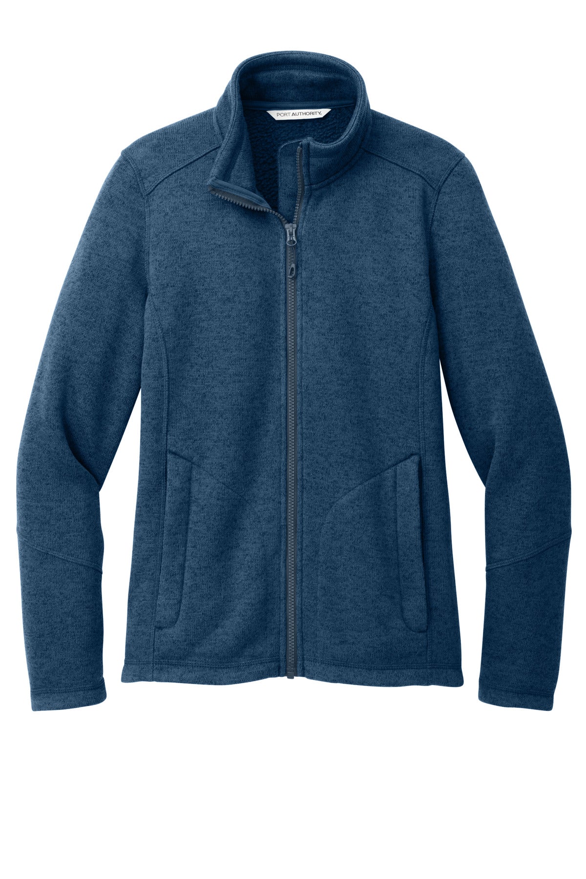 Front View of InsigBlHtr Port Authority Women's Arc Sweater Fleece Jacket L428