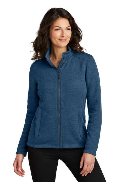 Front View of InsigBlHtr Port Authority Women's Arc Sweater Fleece Jacket L428