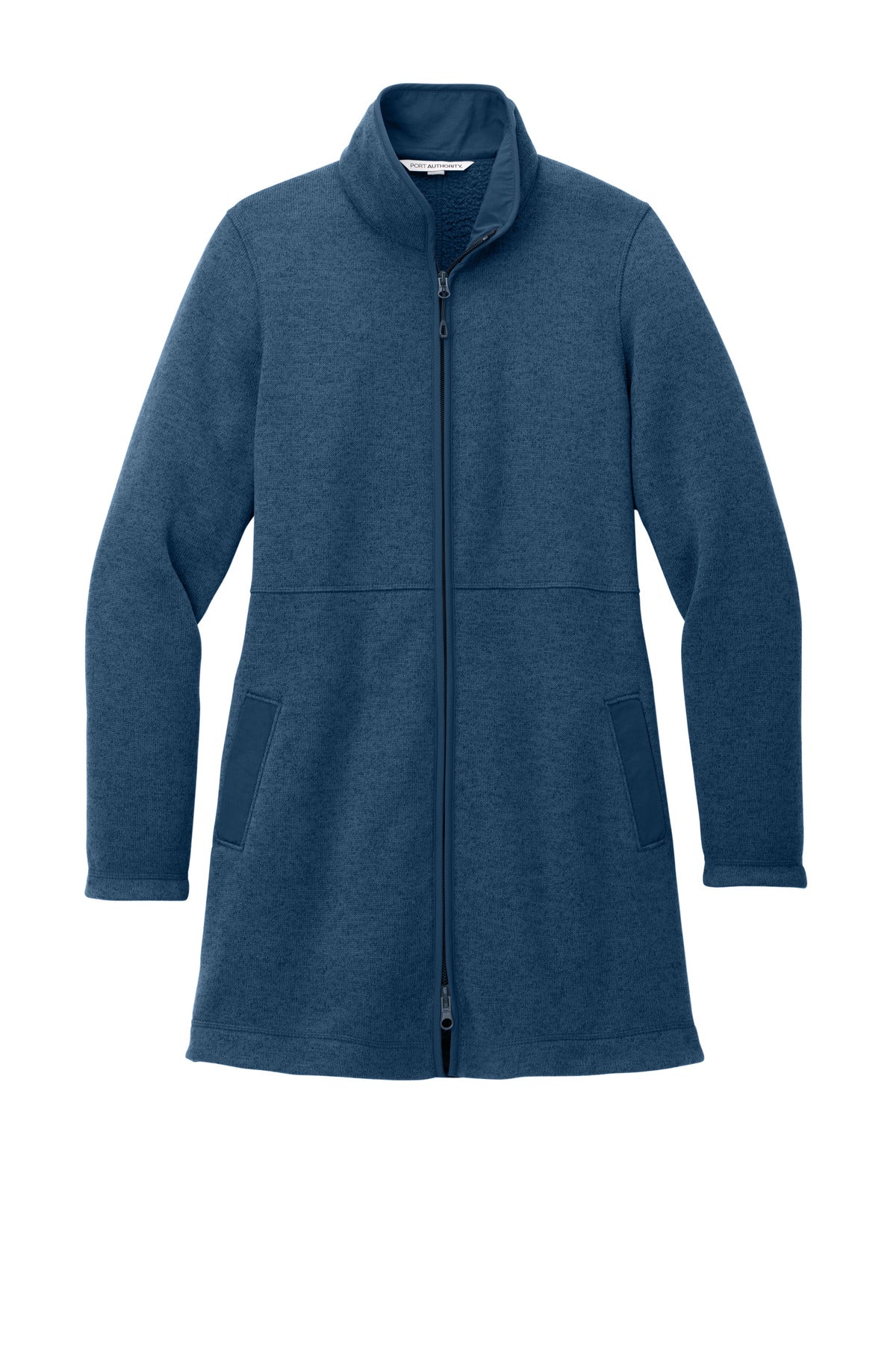 Front View of InsigBlHtr Port Authority Women's Arc Sweater Fleece Long Jacket L425