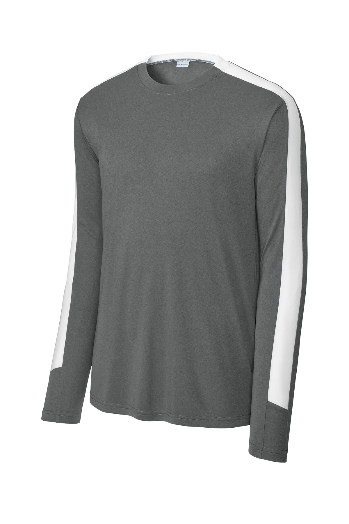 Front View of IrGy/White Sport-Tek Competitor United Long Sleeve Crew ST100LS