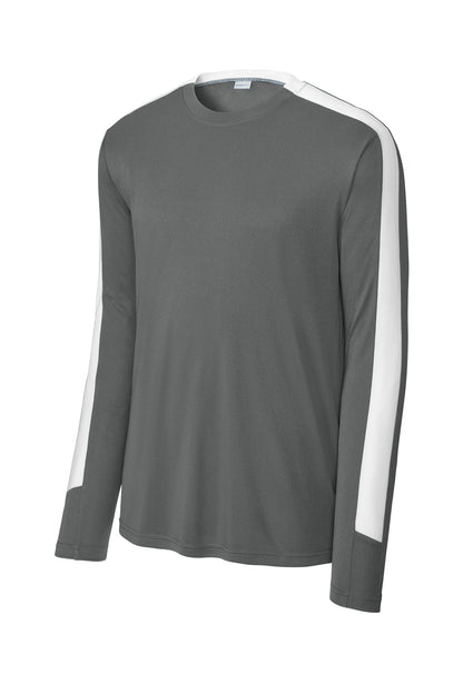 Front View of IrGy/White Sport-Tek Competitor United Long Sleeve Crew ST100LS