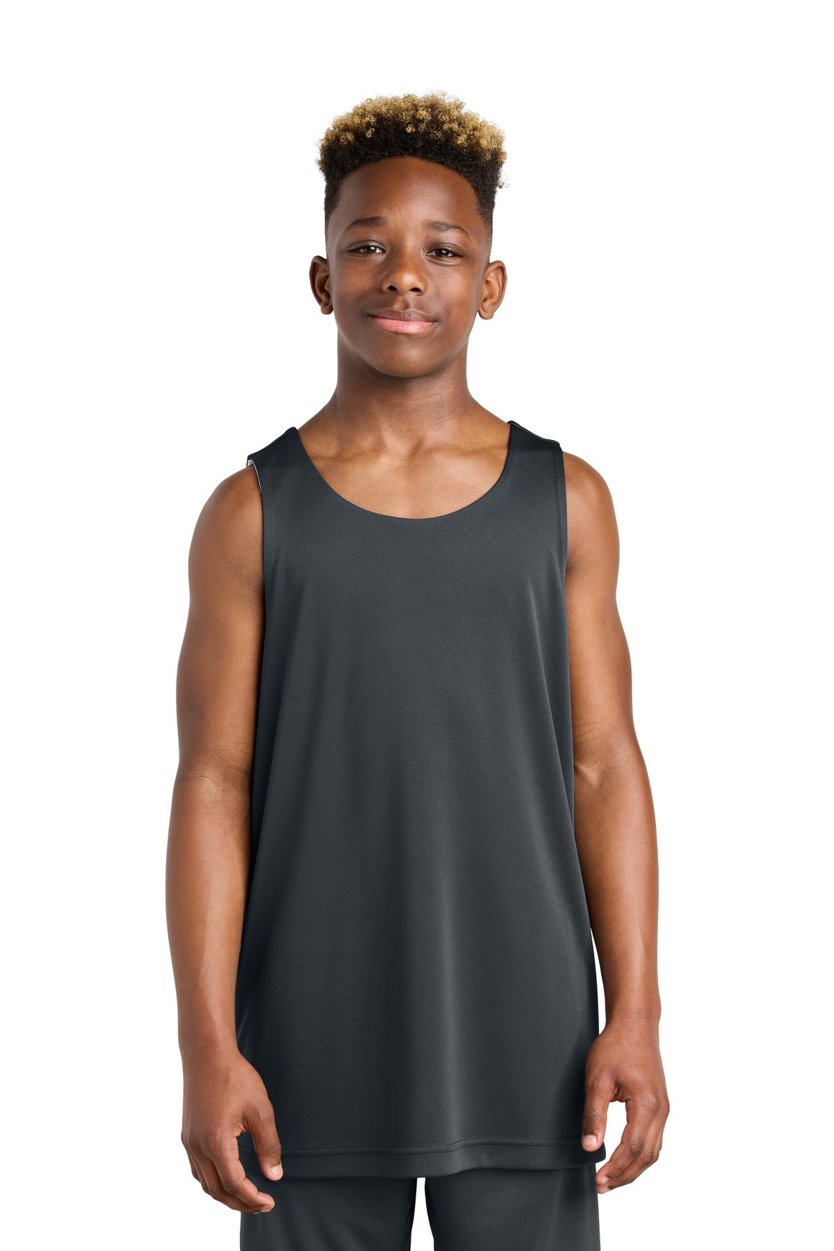 Front View of IrGy/White Sport-Tek Youth PosiCharge Competitor Rev Tank YST551
