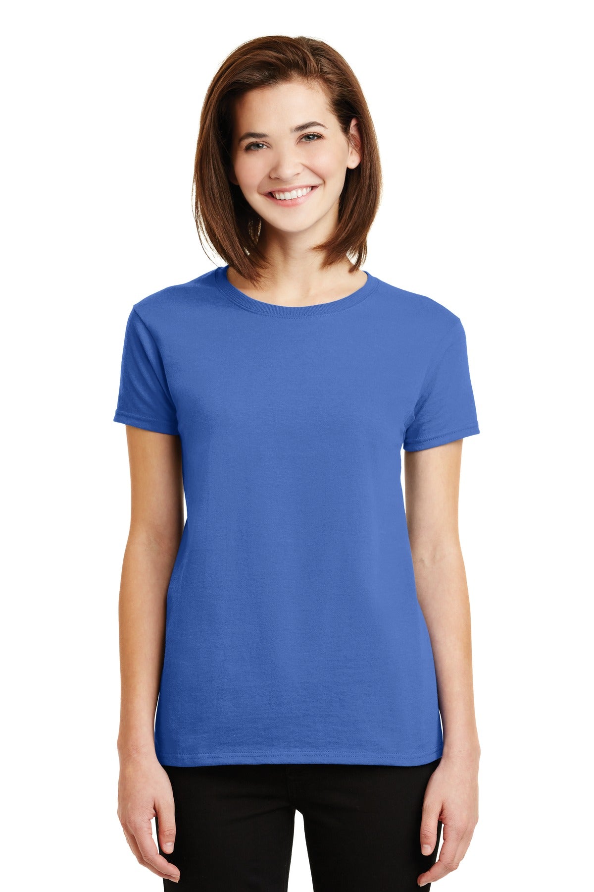 Front View of Iris Gildan Women's Ultra Cotton 100% US Cotton T-Shirt. 2000L