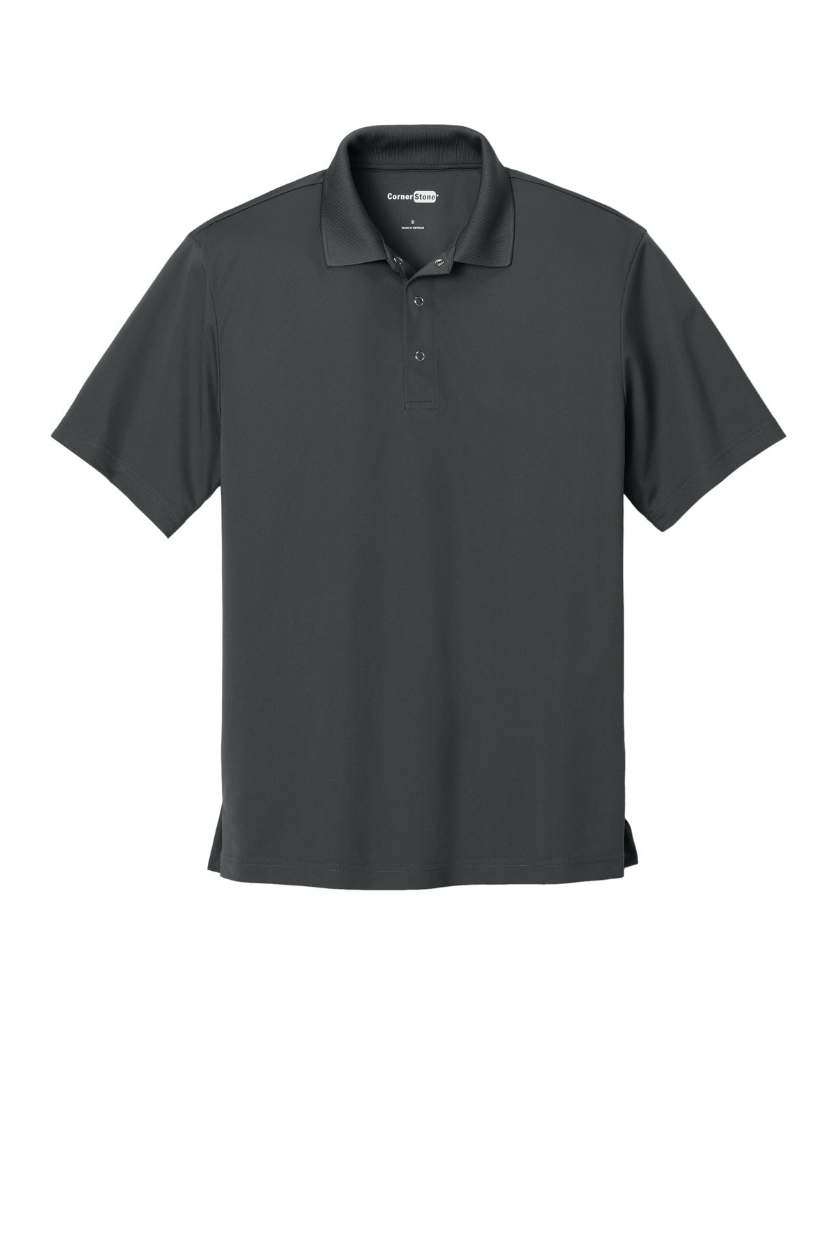 Front View of Iron Grey CornerStone Micropique Gripper Polo. CS421