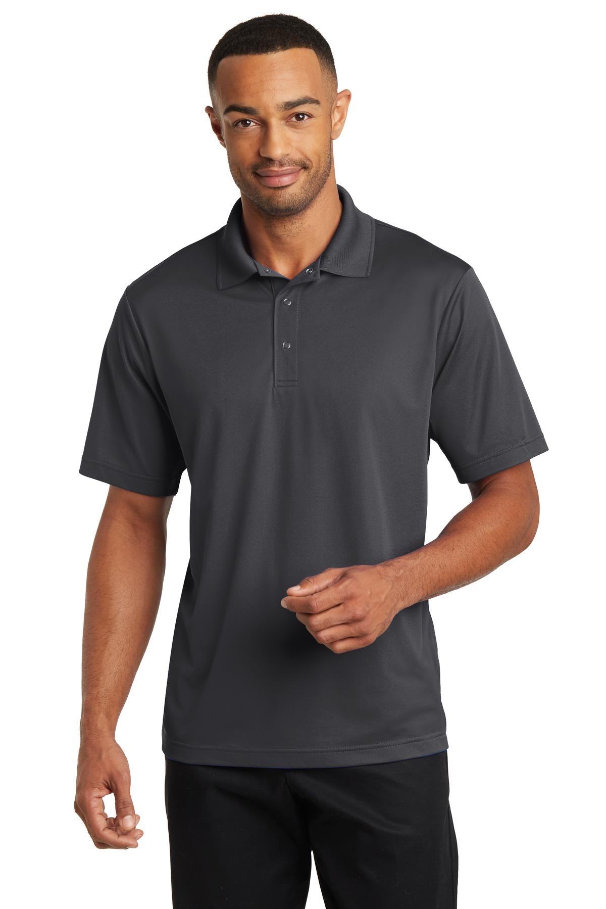 Front View of Iron Grey CornerStone Micropique Gripper Polo. CS421