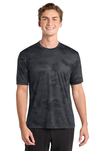 Front View of Iron Grey Sport-Tek CamoHex Tee. ST370