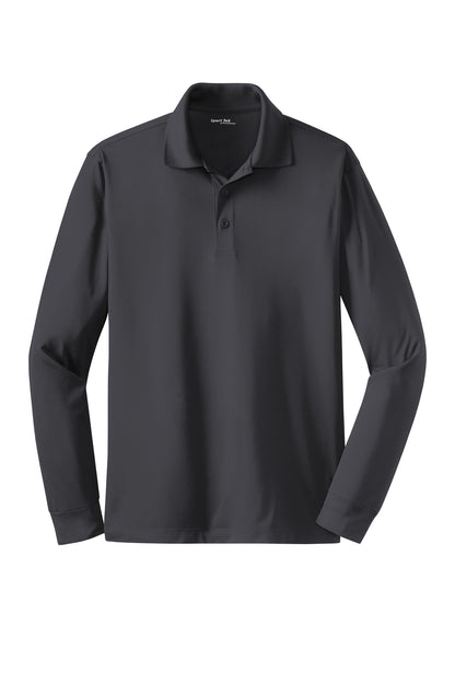 Front View of Iron Grey Sport-Tek Long Sleeve Micropique Sport-Wick Polo. ST657