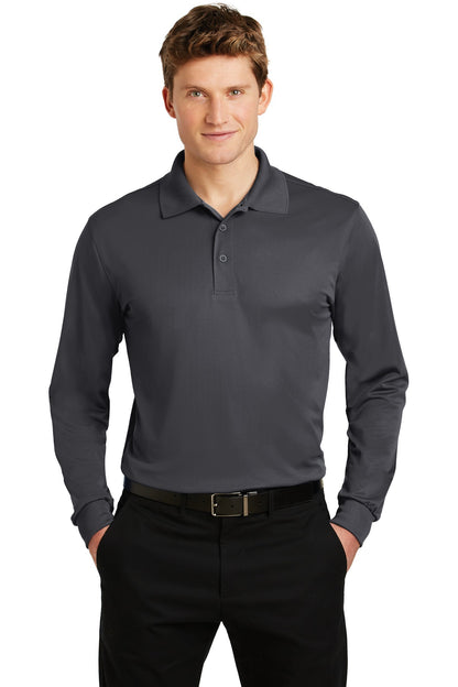 Front View of Iron Grey Sport-Tek Long Sleeve Micropique Sport-Wick Polo. ST657