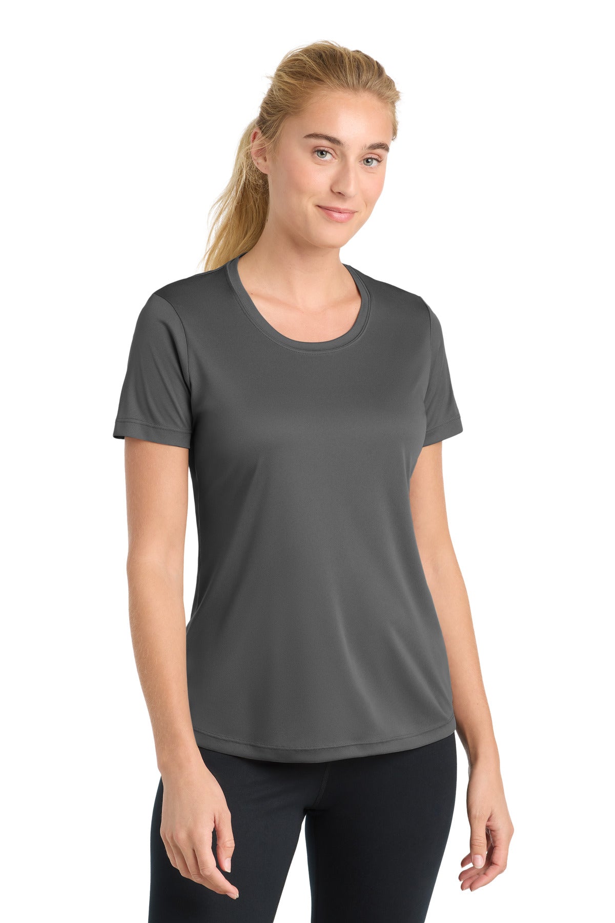 Front View of Iron Grey Sport-Tek Women's PosiCharge Competitor Tee. LST350