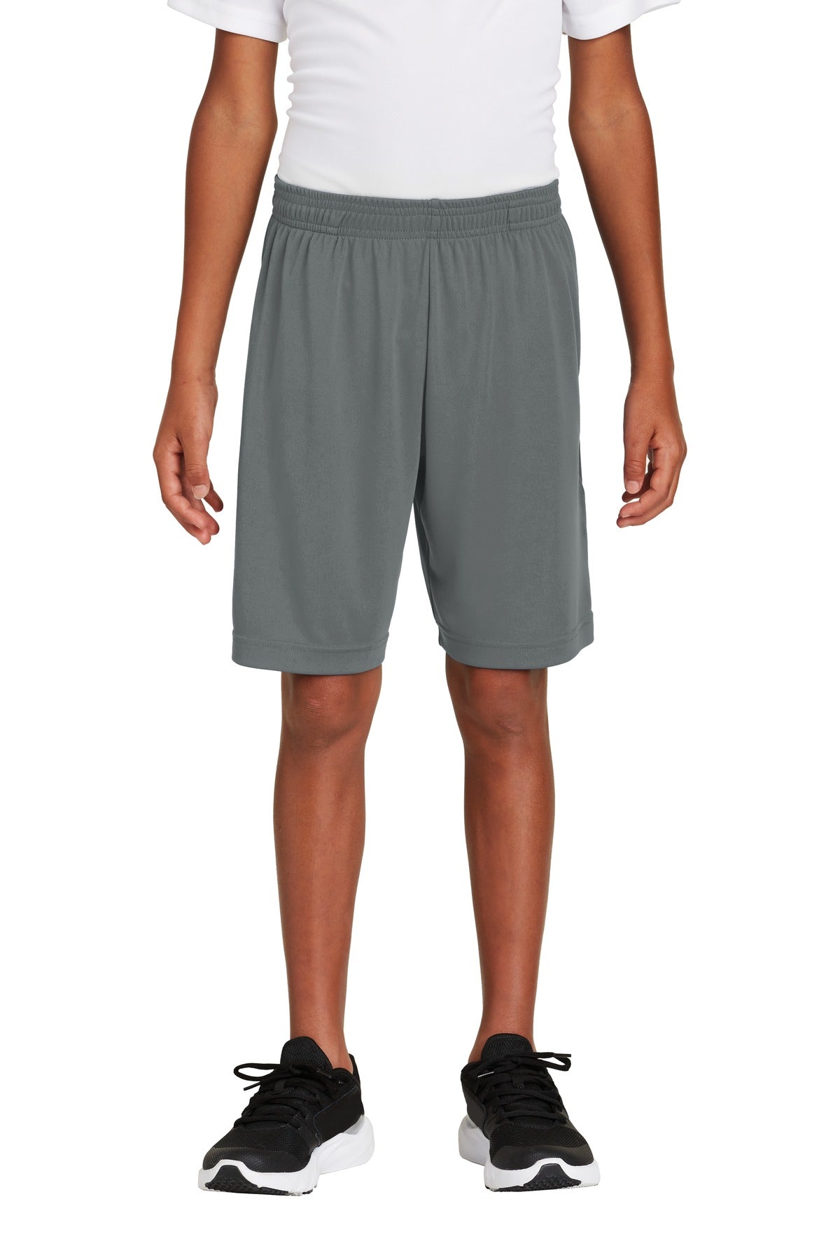Front View of Iron Grey Sport-Tek Youth PosiCharge Competitor Pocketed Short. YST355P