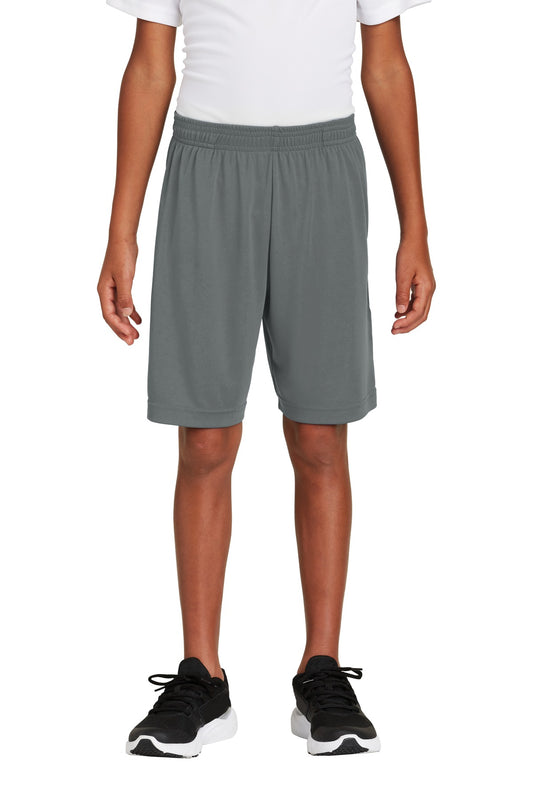 Front View of Iron Grey Sport-Tek Youth PosiCharge Competitor Pocketed Short. YST355P