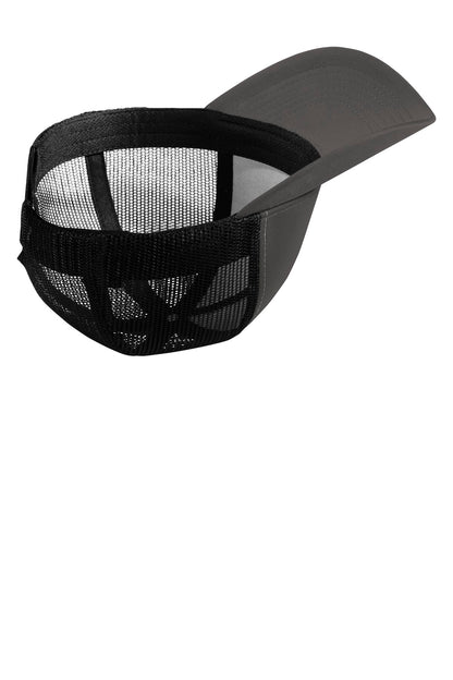 Front View of Iron Grey/Blk Sport-Tek PosiCharge Competitor Mesh Back Cap. STC36