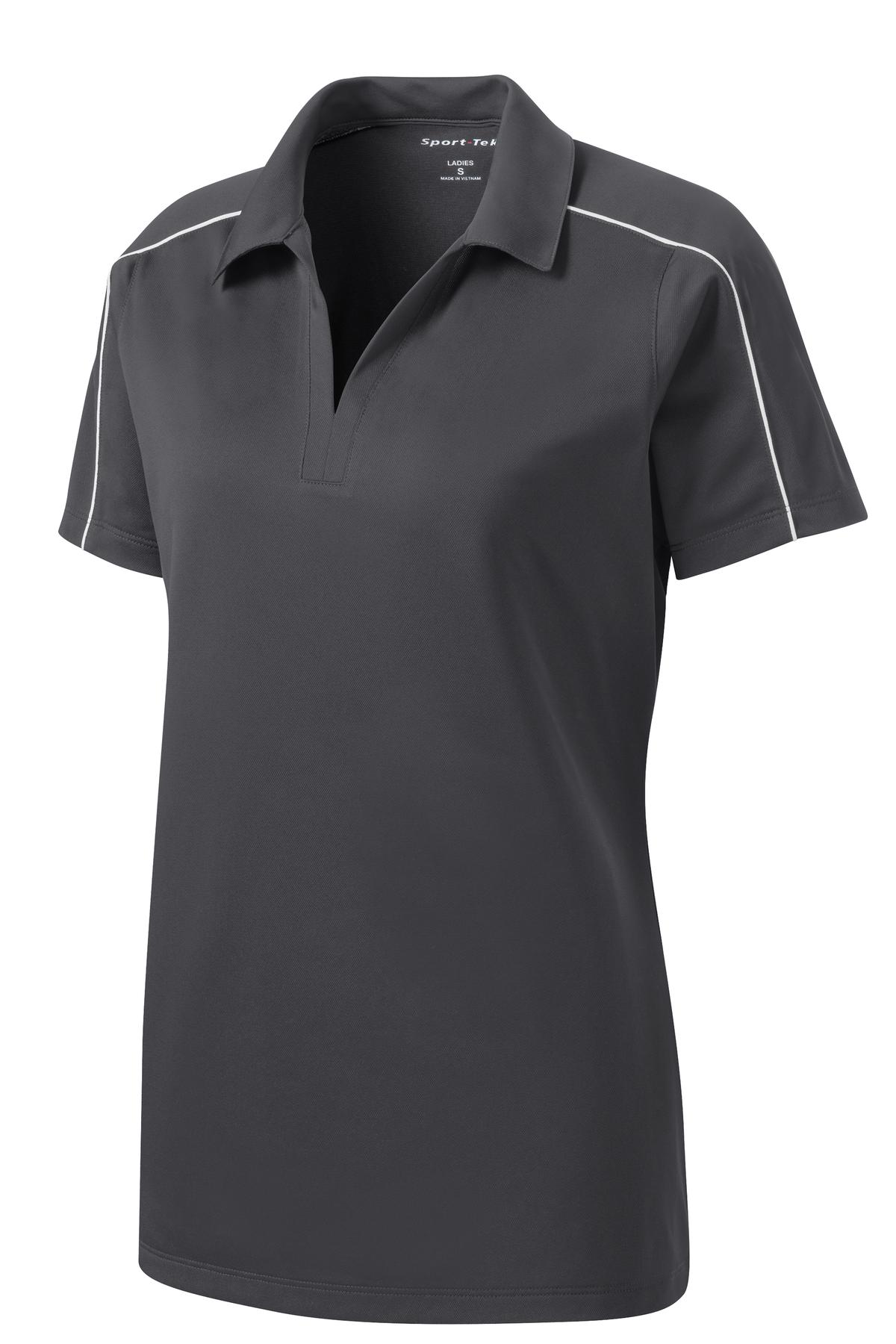 Front View of Iron Grey/Wht Sport-Tek Women's Micropique Sport-Wick Piped Polo. LST653