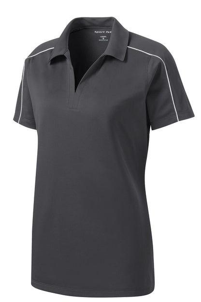 Front View of Iron Grey/Wht Sport-Tek Women's Micropique Sport-Wick Piped Polo. LST653