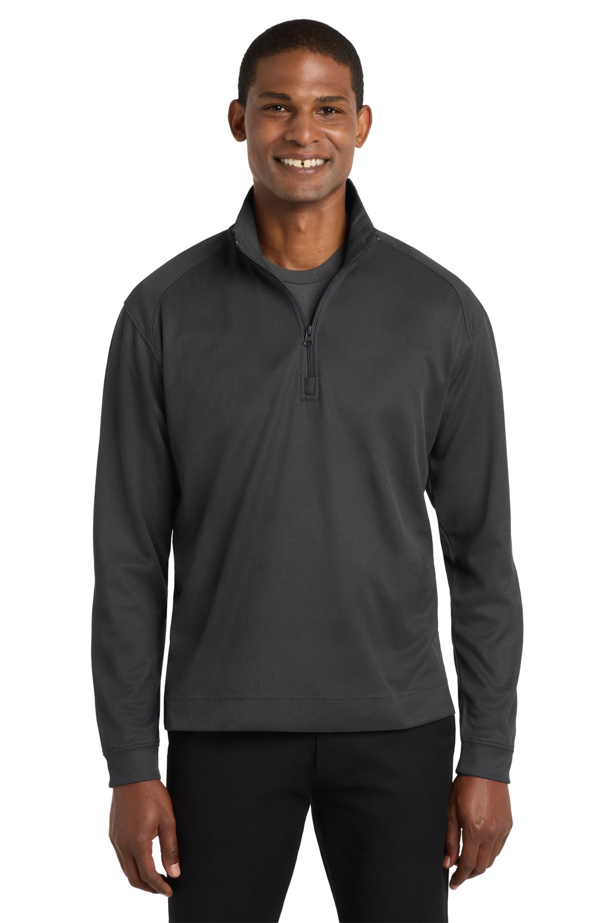 Front View of Iron Gry/Black Port Authority Vertical Texture 1/4-Zip Pullover. K805