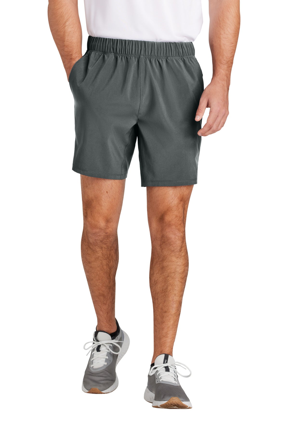 Front View of IronGrey Sport-Tek Repeat 7" Short ST485