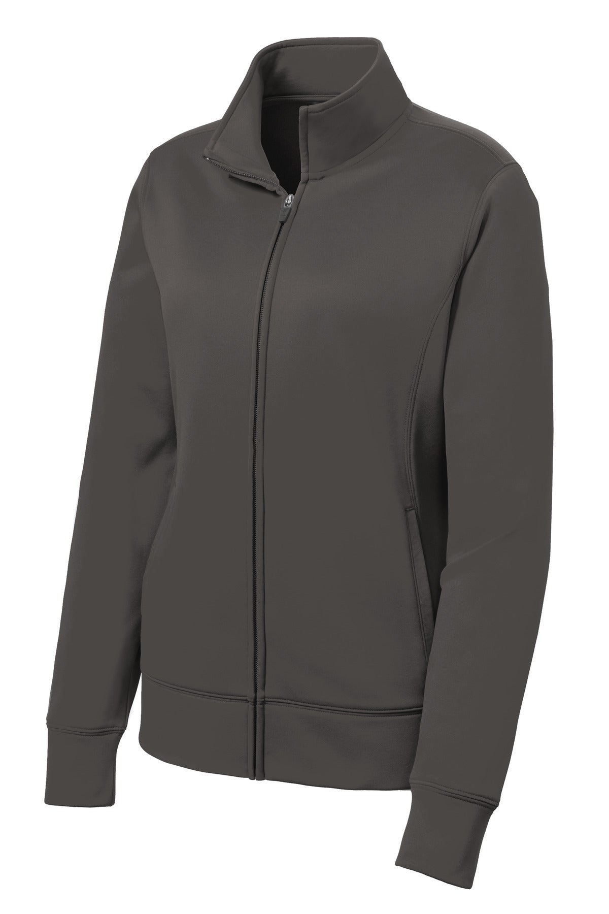 Front View of IronGrey Sport-Tek Women's Sport-Wick Fleece Full-Zip Jacket. LST241