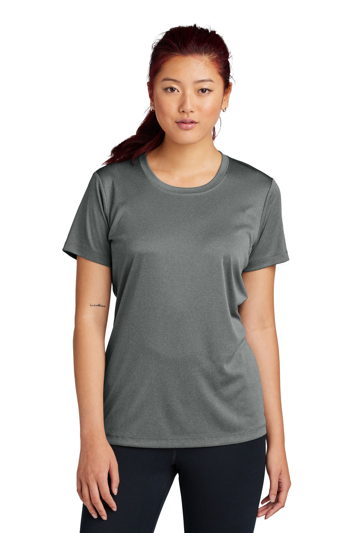 Front View of IronGreyHt Sport-Tek Women's PosiCharge Competitor Tee. LST350