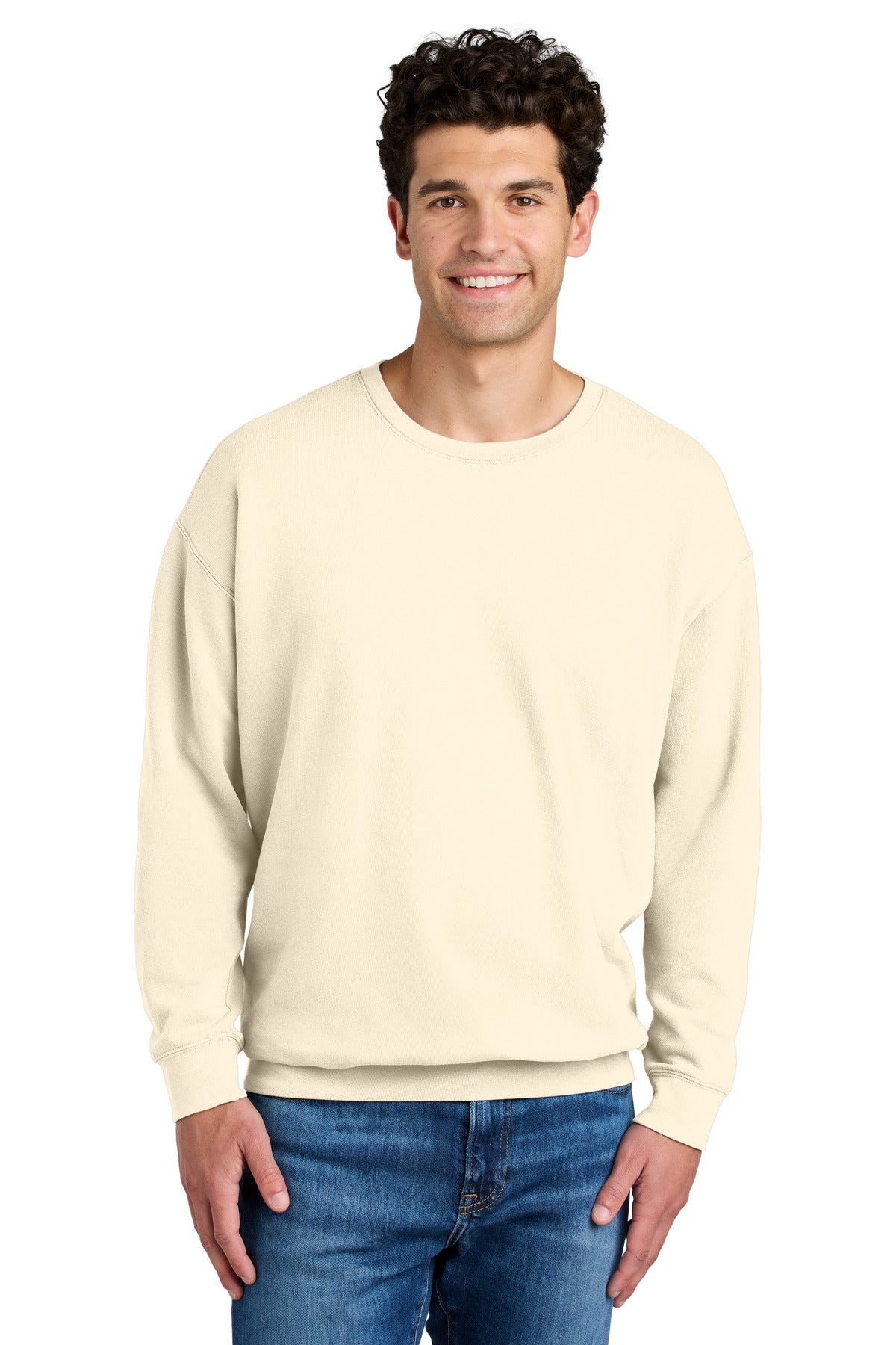 Front View of Ivory Comfort Colors Lightweight Crewneck Sweatshirt 1466