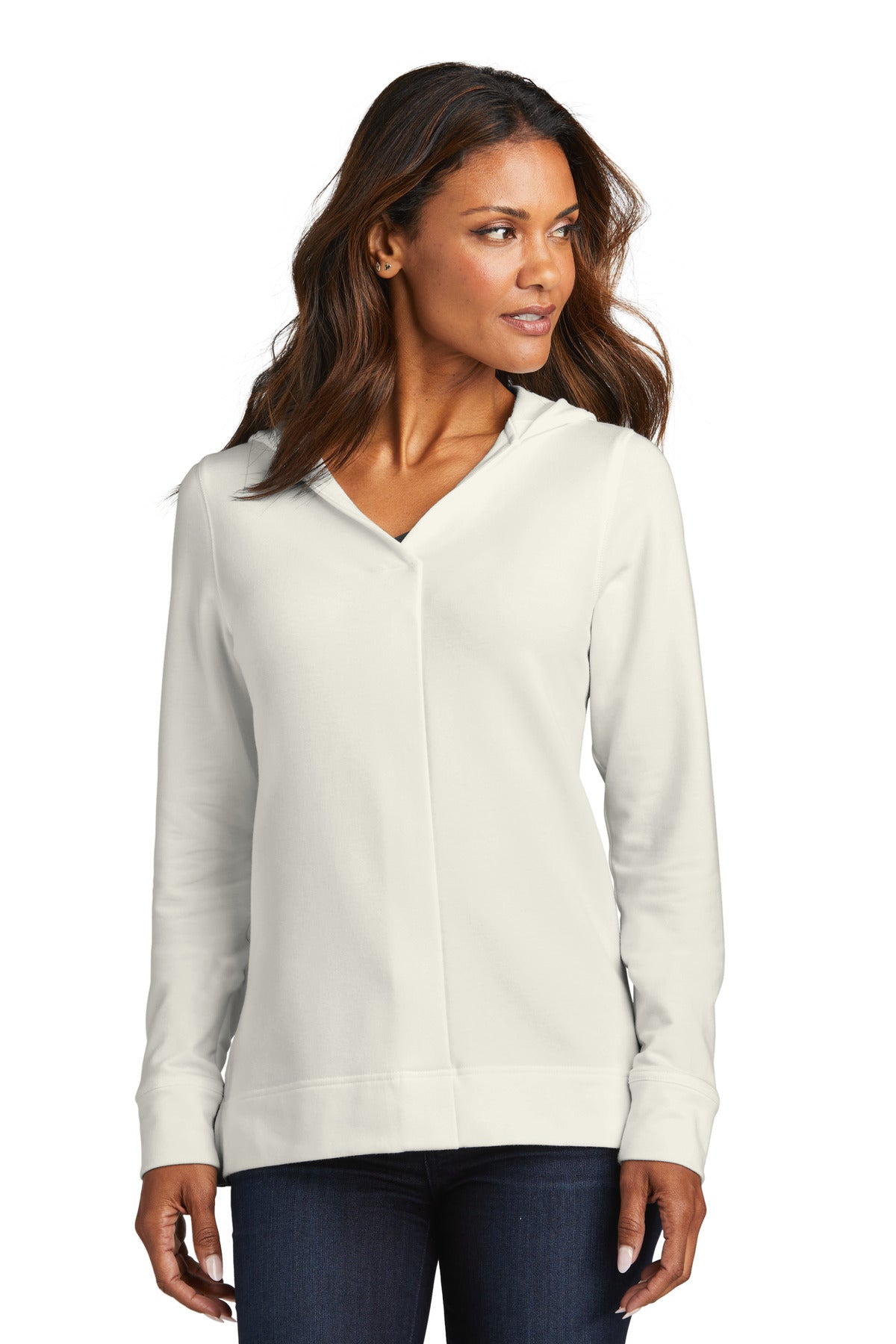 Front View of IvoryChiff Port Authority Women's Microterry Pullover Hoodie LK826