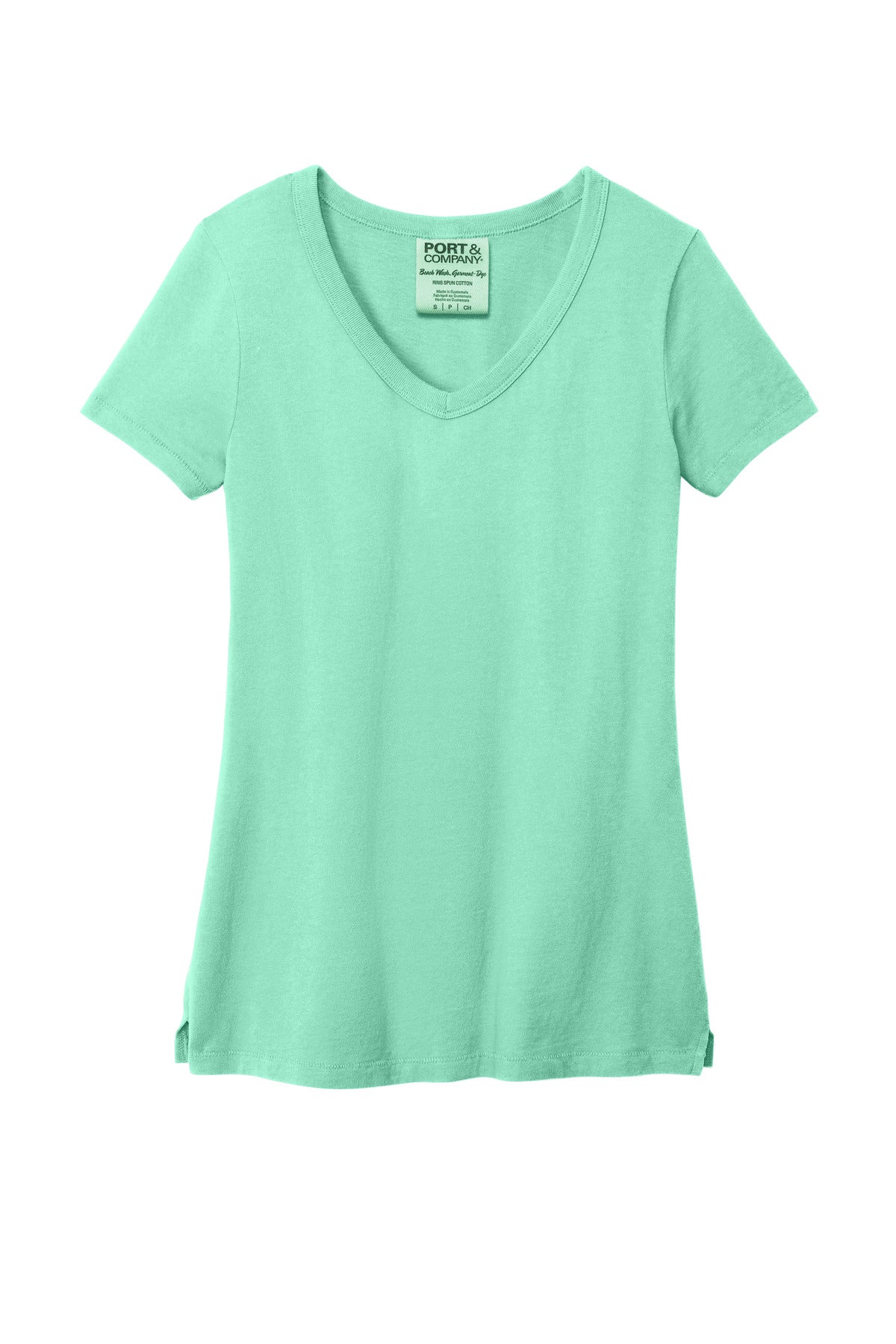 Front View of Jadeite Port & Company Women's Beach Wash Garment-Dyed V-Neck Tee LPC099V